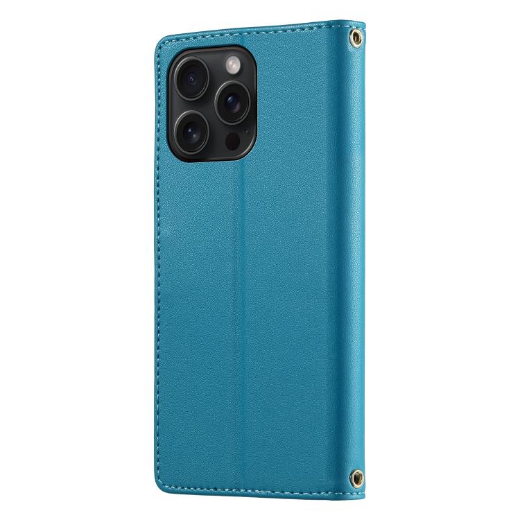 For iPhone 15 Pro Max Cute Cats Magnetic Closure Vegan Leather Phone Case with Strap