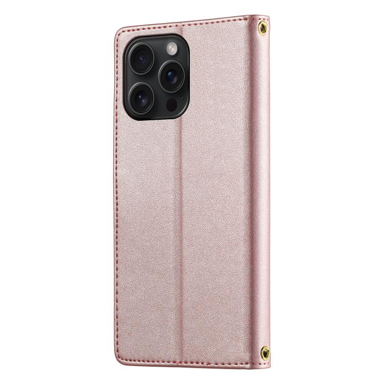 For iPhone 15 Pro Max Cute Cats Magnetic Closure Vegan Leather Phone Case with Strap