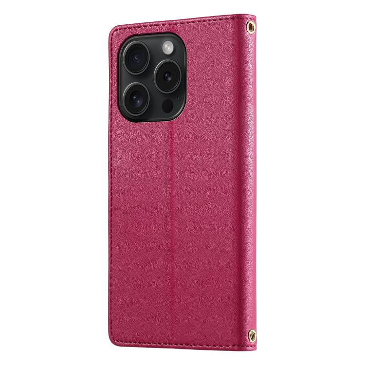 For iPhone 15 Pro Cute Cats Magnetic Closure Vegan Leather Phone Case with Strap