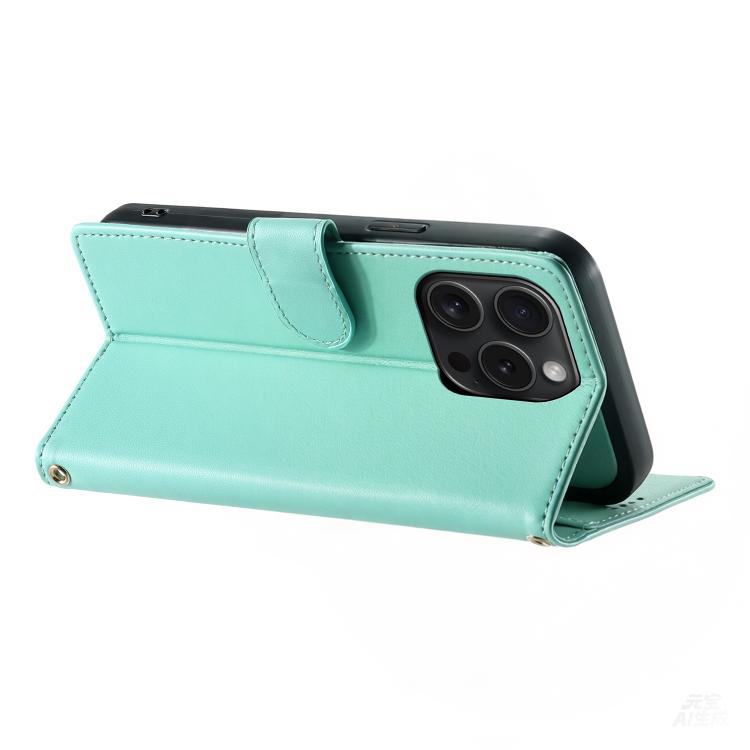 For iPhone 15 Pro Cute Cats Magnetic Closure Vegan Leather Phone Case with Strap