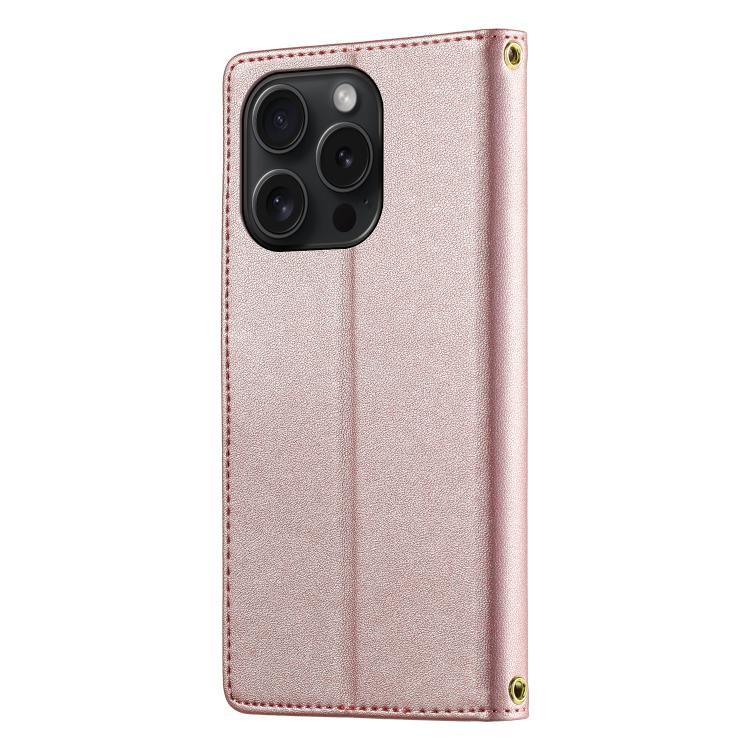 For iPhone 15 Pro Cute Cats Magnetic Closure Vegan Leather Phone Case with Strap
