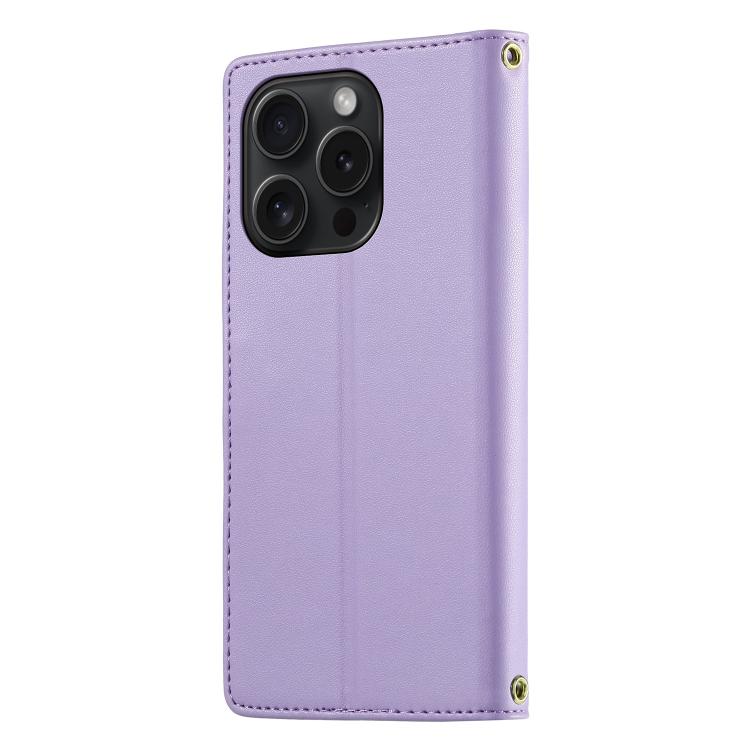 For iPhone 15 Pro Cute Cats Magnetic Closure Vegan Leather Phone Case with Strap