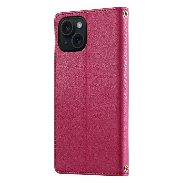 For iPhone 15 Cute Cats Magnetic Closure Vegan Leather Phone Case with Strap
