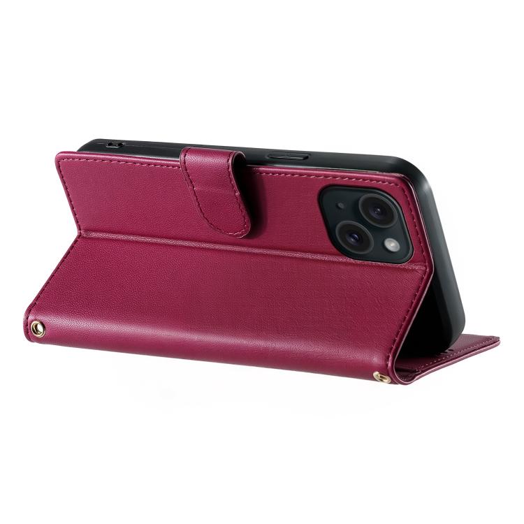 For iPhone 15 Cute Cats Magnetic Closure Vegan Leather Phone Case with Strap