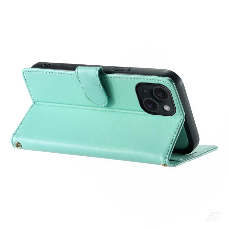 For iPhone 15 Cute Cats Magnetic Closure Vegan Leather Phone Case with Strap