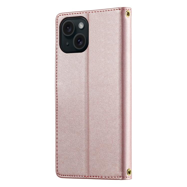 For iPhone 15 Cute Cats Magnetic Closure Vegan Leather Phone Case with Strap