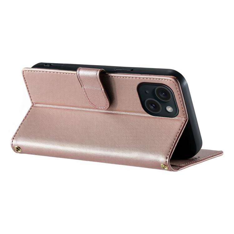 For iPhone 15 Cute Cats Magnetic Closure Vegan Leather Phone Case with Strap