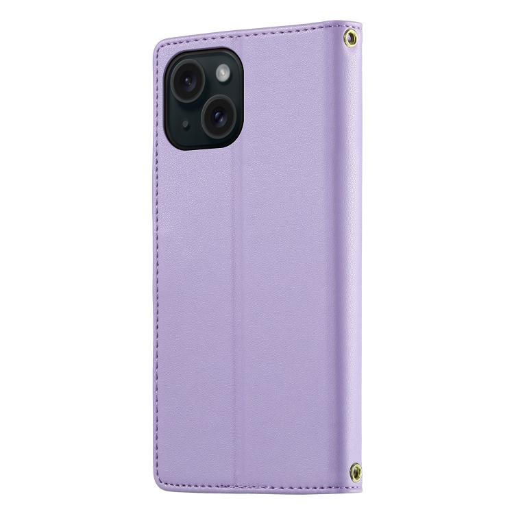 For iPhone 15 Cute Cats Magnetic Closure Vegan Leather Phone Case with Strap