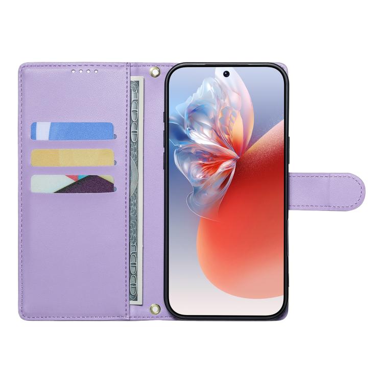 For iPhone 15 Cute Cats Magnetic Closure Vegan Leather Phone Case with Strap