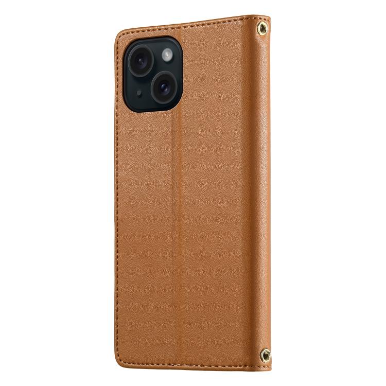 For iPhone 15 Cute Cats Magnetic Closure Vegan Leather Phone Case with Strap