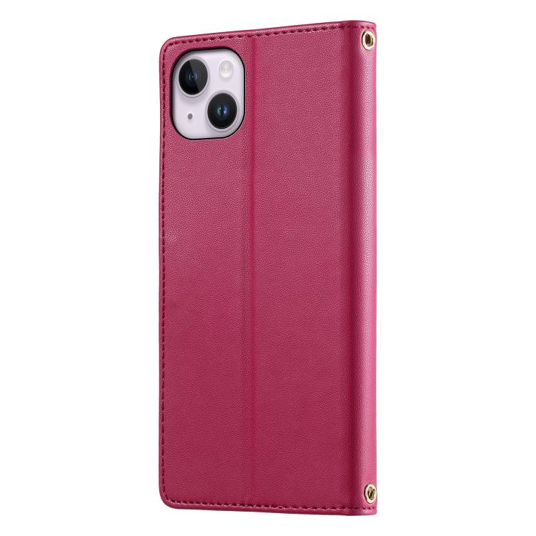 For iPhone 14 Plus Cute Cats Magnetic Closure Vegan Leather Phone Case with Strap