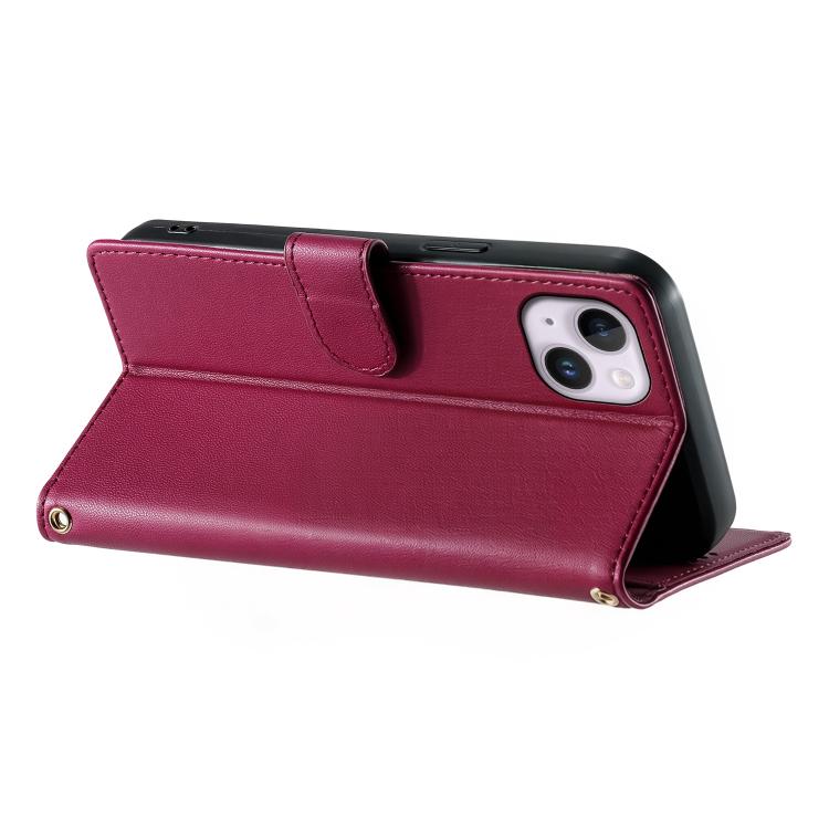 For iPhone 14 Plus Cute Cats Magnetic Closure Vegan Leather Phone Case with Strap
