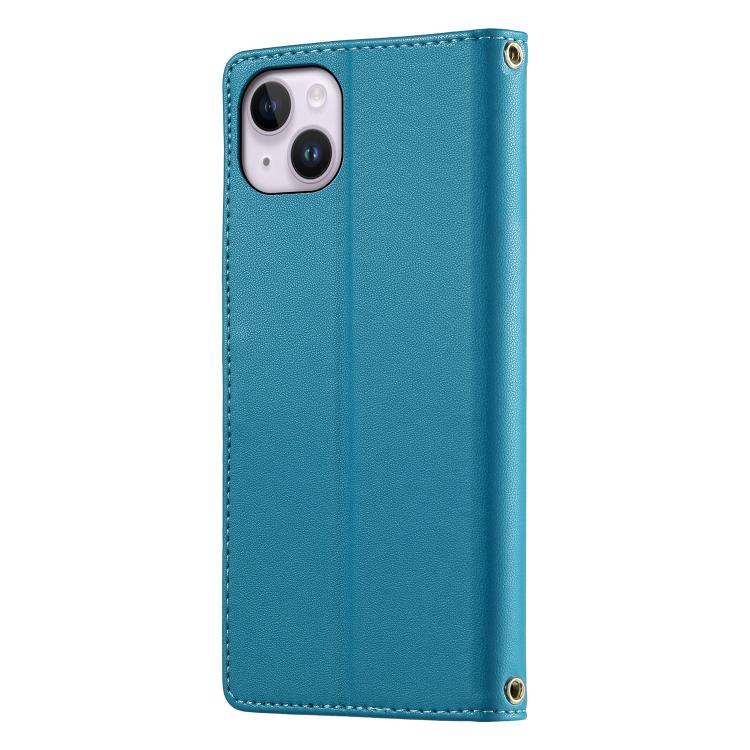 For iPhone 14 Plus Cute Cats Magnetic Closure Vegan Leather Phone Case with Strap