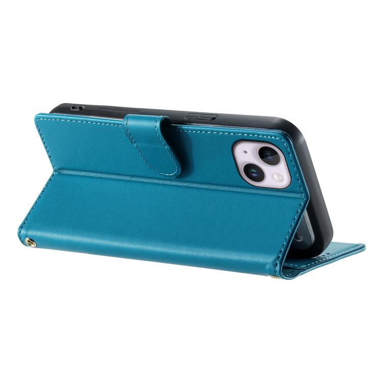 For iPhone 14 Plus Cute Cats Magnetic Closure Vegan Leather Phone Case with Strap