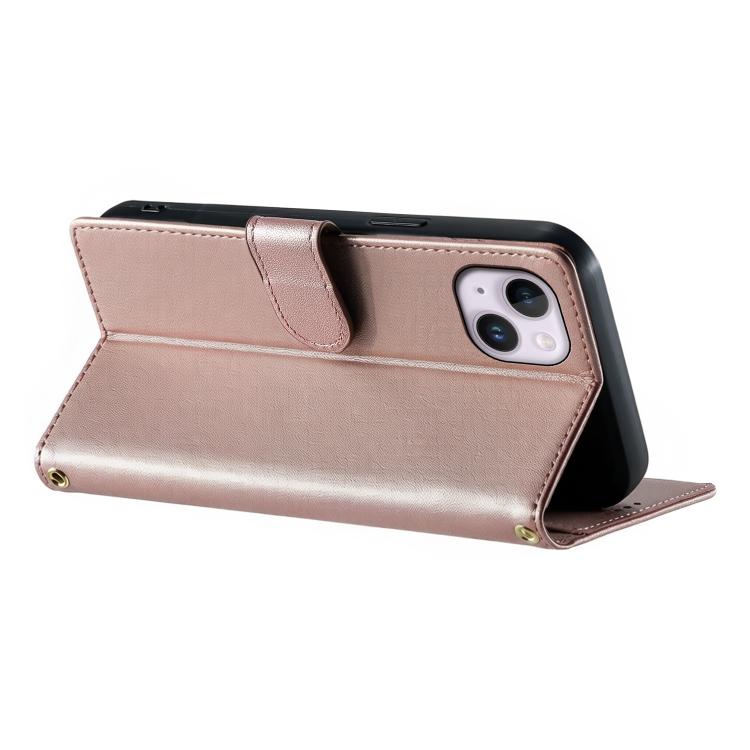 For iPhone 14 Plus Cute Cats Magnetic Closure Vegan Leather Phone Case with Strap