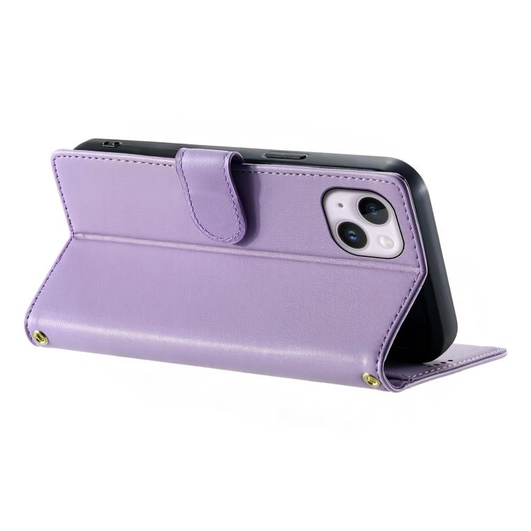 For iPhone 14 Plus Cute Cats Magnetic Closure Vegan Leather Phone Case with Strap