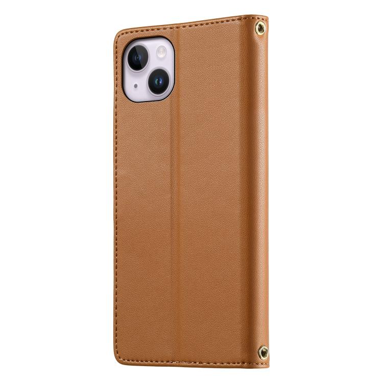 For iPhone 14 Plus Cute Cats Magnetic Closure Vegan Leather Phone Case with Strap
