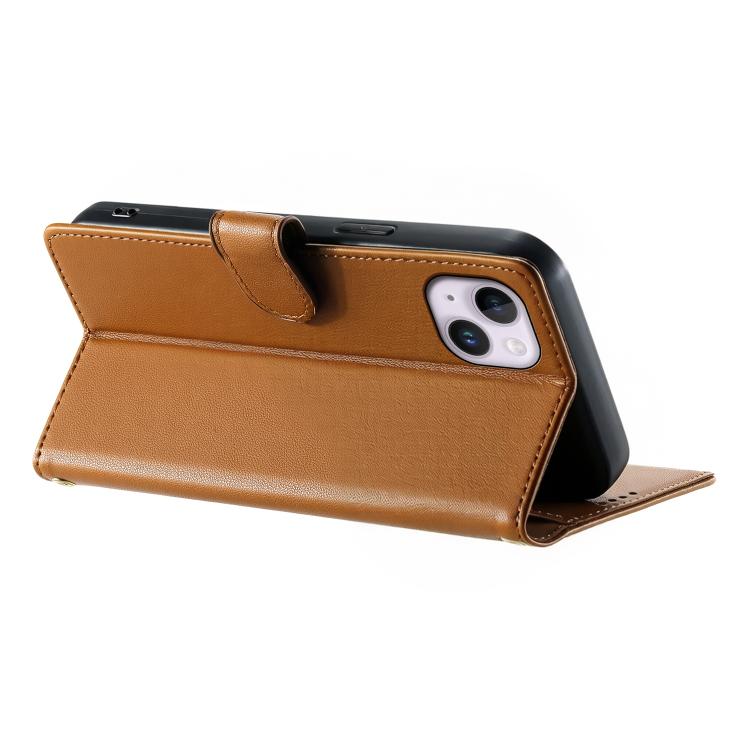 For iPhone 14 Plus Cute Cats Magnetic Closure Vegan Leather Phone Case with Strap