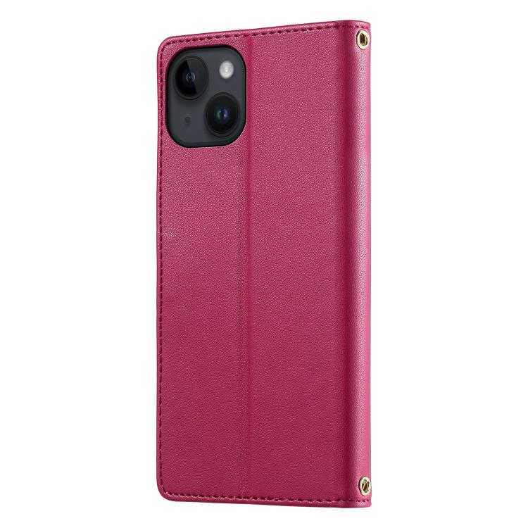 For iPhone 14 / 13 Cute Cats Magnetic Closure Vegan Leather Phone Case with Strap