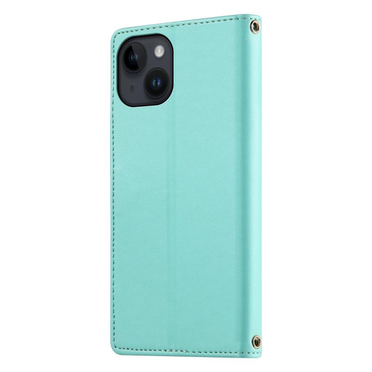 For iPhone 14 / 13 Cute Cats Magnetic Closure Vegan Leather Phone Case with Strap