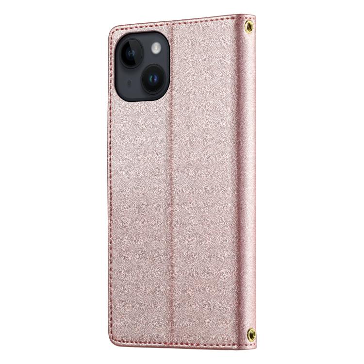 For iPhone 14 / 13 Cute Cats Magnetic Closure Vegan Leather Phone Case with Strap
