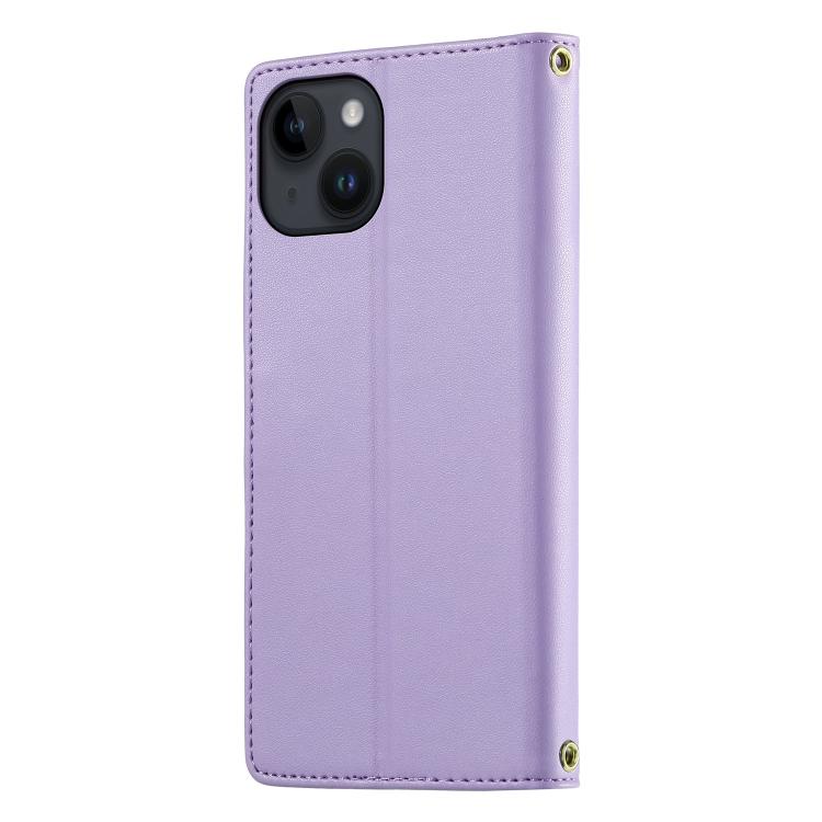 For iPhone 14 / 13 Cute Cats Magnetic Closure Vegan Leather Phone Case with Strap