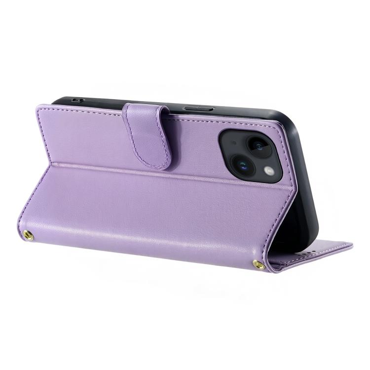 For iPhone 14 / 13 Cute Cats Magnetic Closure Vegan Leather Phone Case with Strap