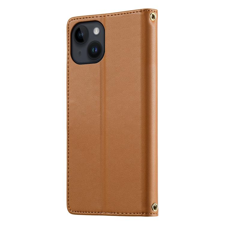 For iPhone 14 / 13 Cute Cats Magnetic Closure Vegan Leather Phone Case with Strap
