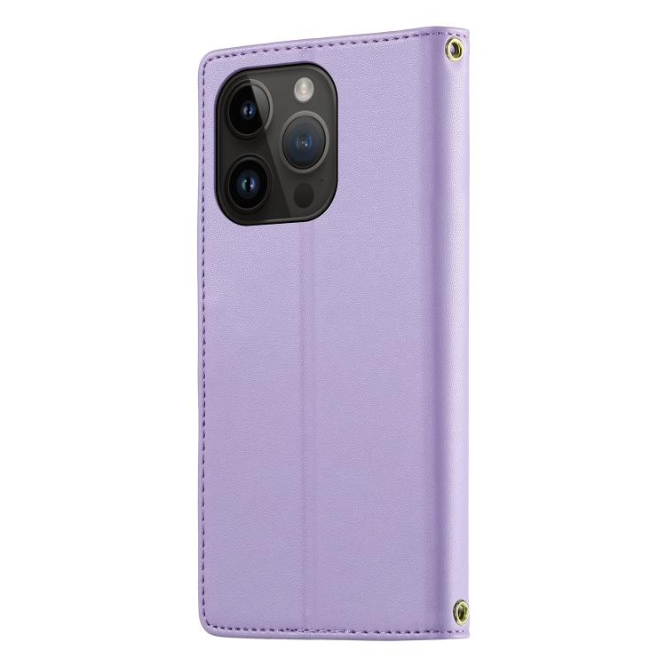 For iPhone 14 Pro Cute Cats Magnetic Closure Vegan Leather Phone Case with Strap