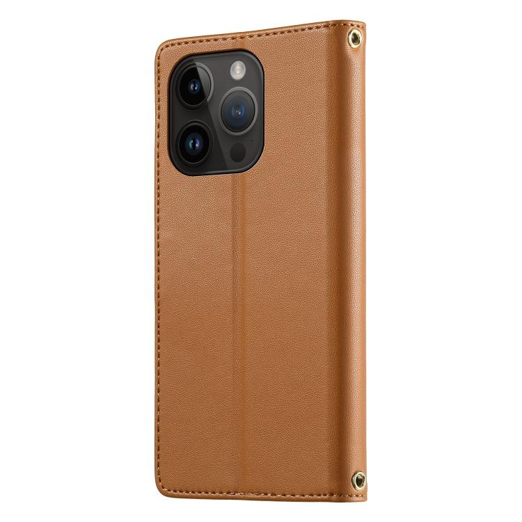 For iPhone 14 Pro Cute Cats Magnetic Closure Vegan Leather Phone Case with Strap