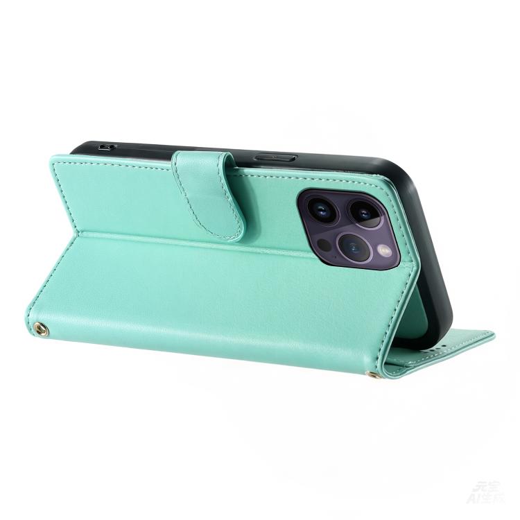 For iPhone 14 Pro Max Cute Cats Magnetic Closure Vegan Leather Phone Case with Strap