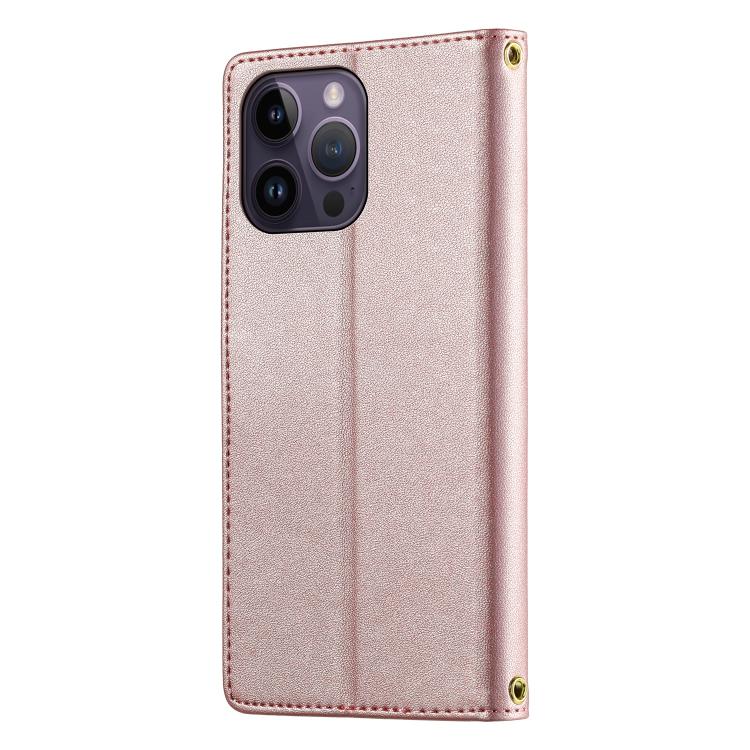 For iPhone 14 Pro Max Cute Cats Magnetic Closure Vegan Leather Phone Case with Strap