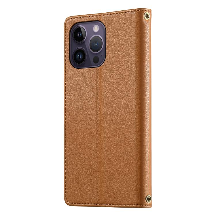 For iPhone 14 Pro Max Cute Cats Magnetic Closure Vegan Leather Phone Case with Strap