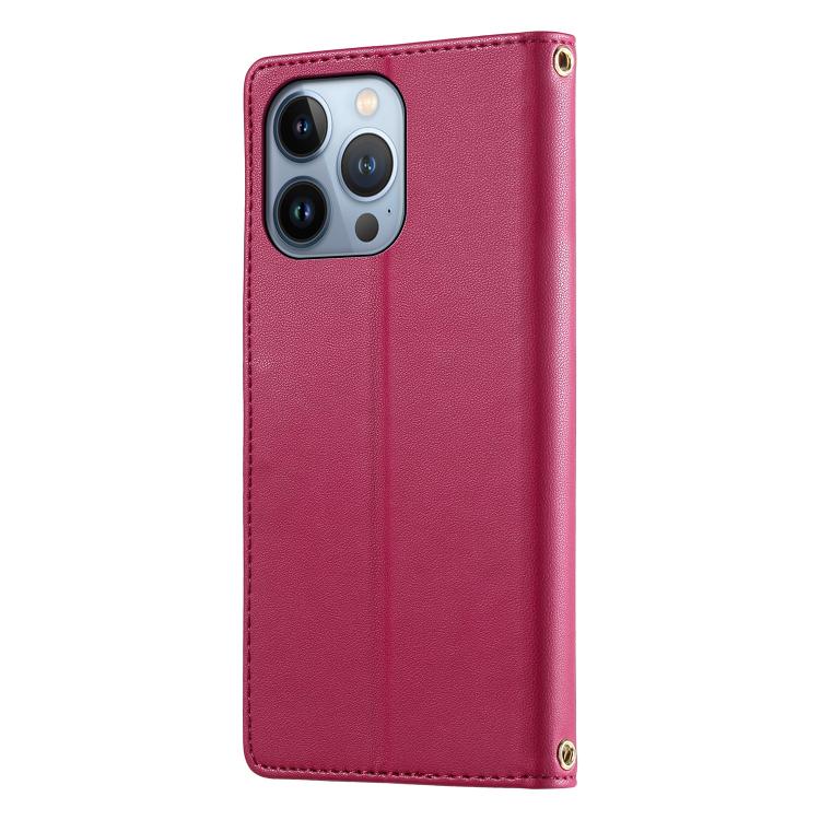 For iPhone 13 Pro Cute Cats Magnetic Closure Vegan Leather Phone Case with Strap
