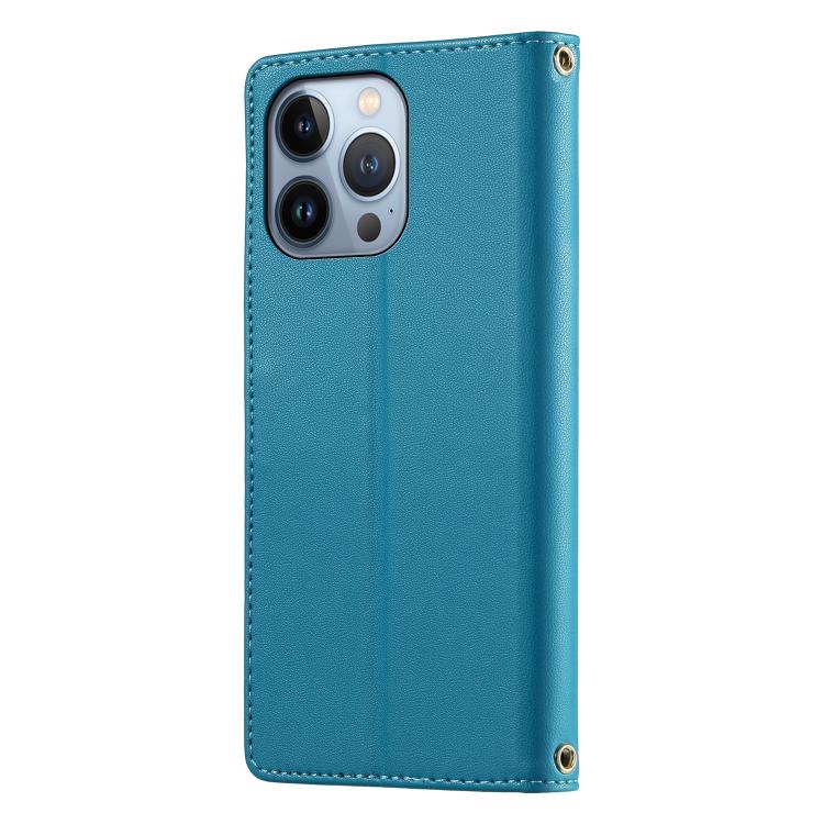 For iPhone 13 Pro Cute Cats Magnetic Closure Vegan Leather Phone Case with Strap
