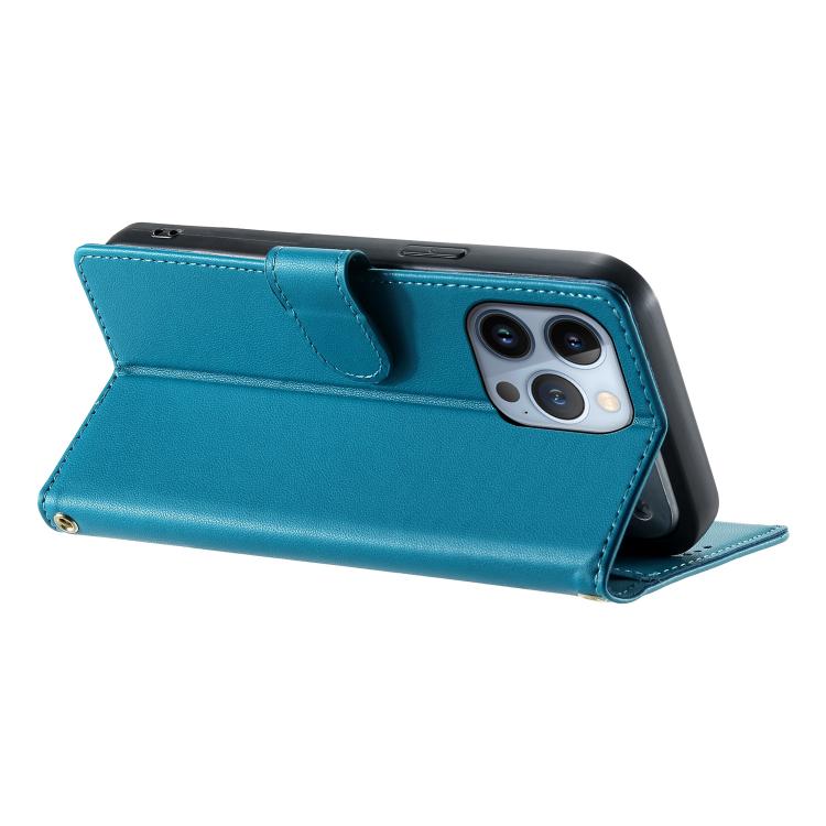 For iPhone 13 Pro Cute Cats Magnetic Closure Vegan Leather Phone Case with Strap