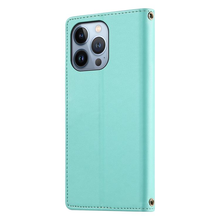 For iPhone 13 Pro Cute Cats Magnetic Closure Vegan Leather Phone Case with Strap
