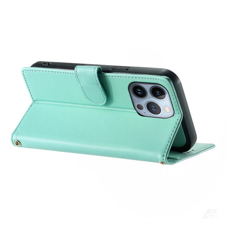 For iPhone 13 Pro Cute Cats Magnetic Closure Vegan Leather Phone Case with Strap