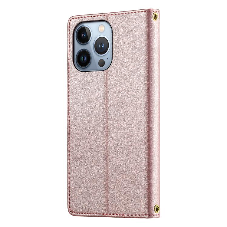 For iPhone 13 Pro Cute Cats Magnetic Closure Vegan Leather Phone Case with Strap