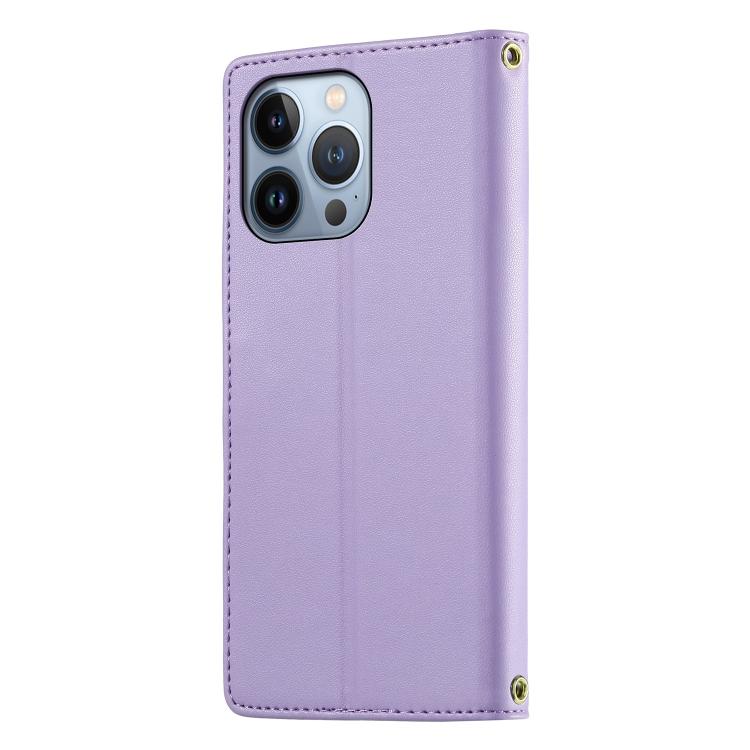 For iPhone 13 Pro Cute Cats Magnetic Closure Vegan Leather Phone Case with Strap