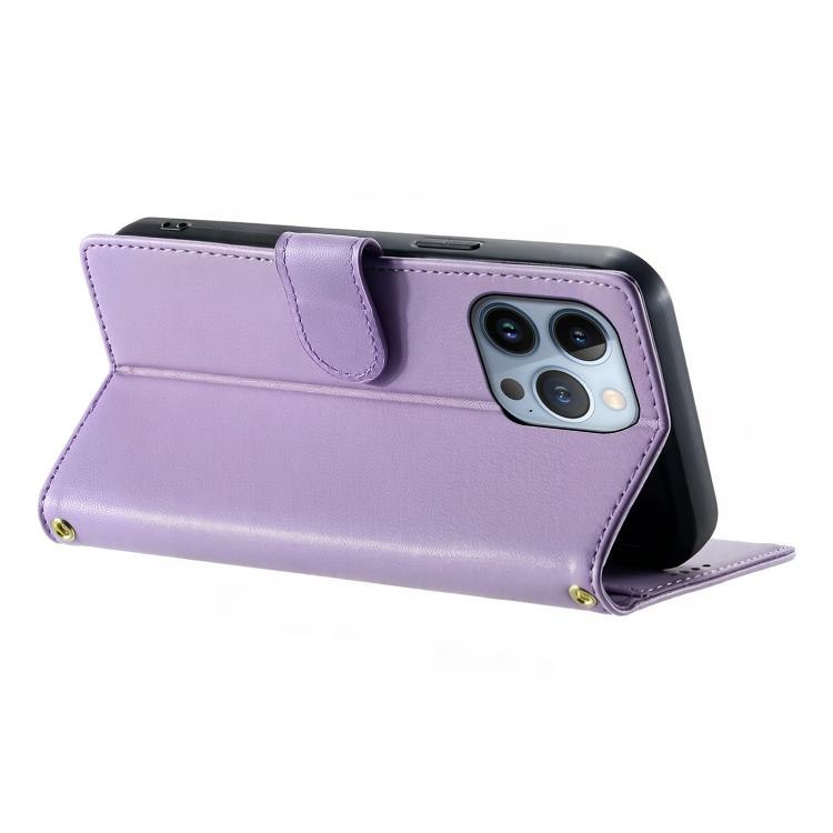 For iPhone 13 Pro Cute Cats Magnetic Closure Vegan Leather Phone Case with Strap