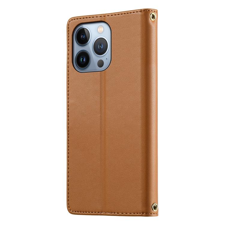 For iPhone 13 Pro Cute Cats Magnetic Closure Vegan Leather Phone Case with Strap
