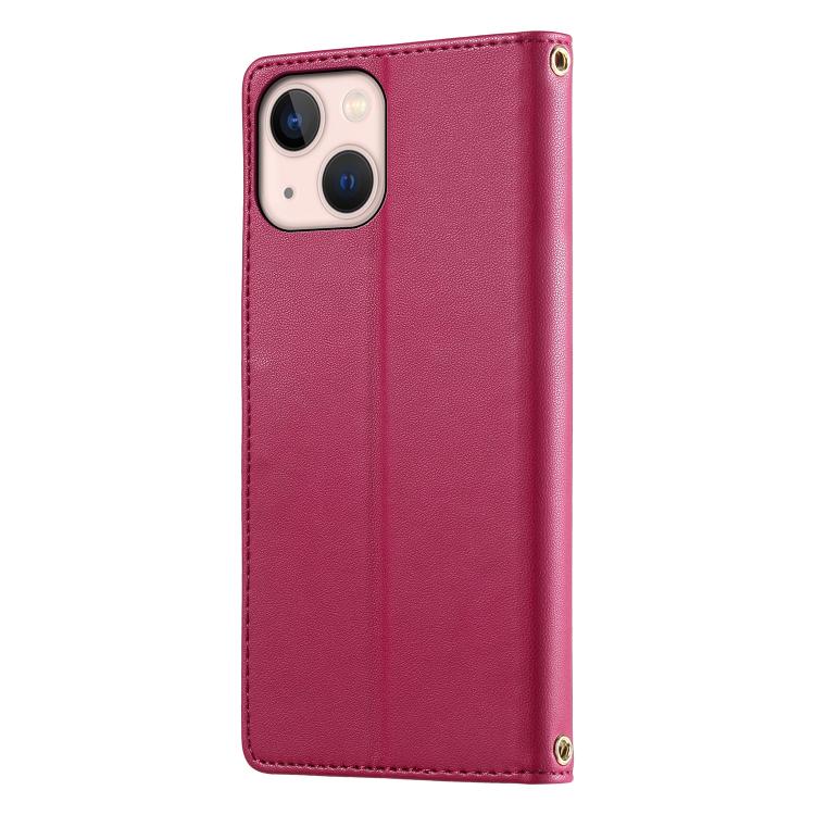 For iPhone 13 mini Cute Cats Magnetic Closure Vegan Leather Phone Case with Strap