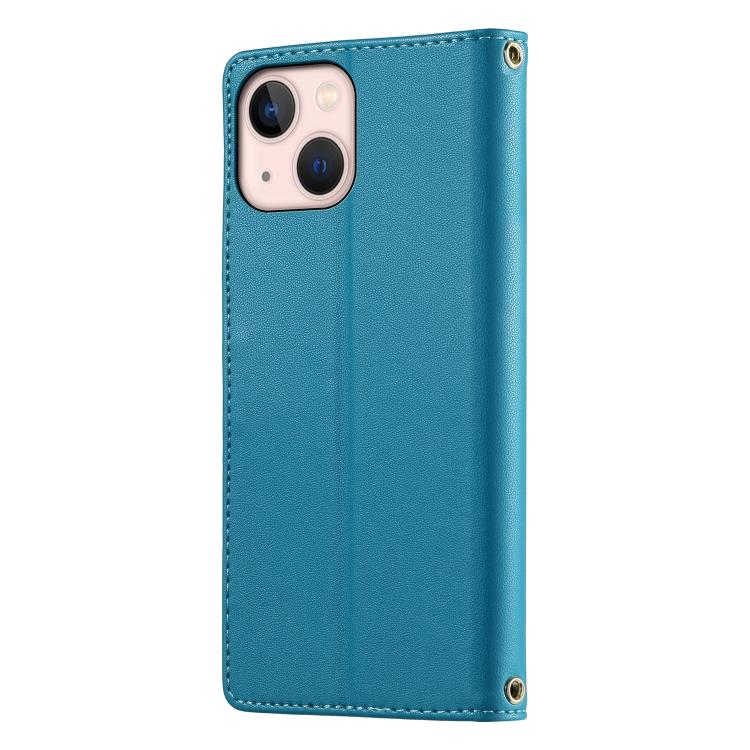 For iPhone 13 mini Cute Cats Magnetic Closure Vegan Leather Phone Case with Strap