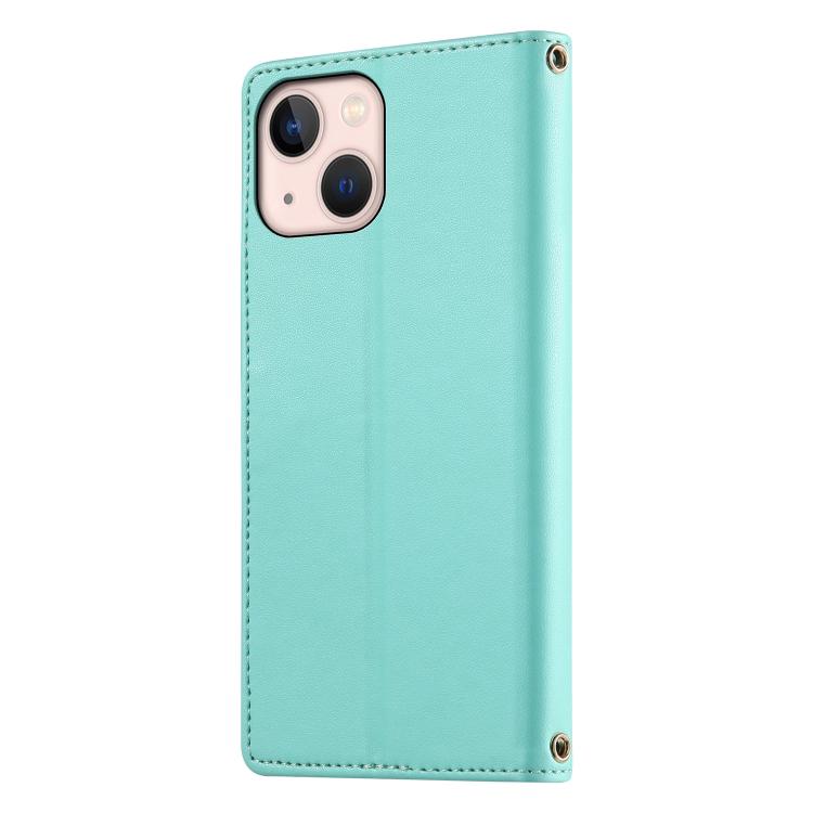 For iPhone 13 mini Cute Cats Magnetic Closure Vegan Leather Phone Case with Strap