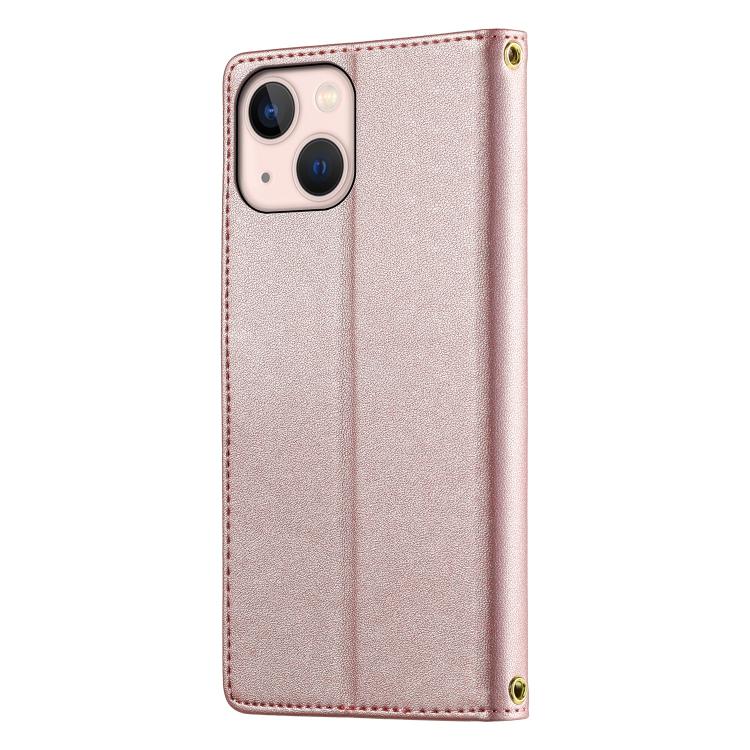 For iPhone 13 mini Cute Cats Magnetic Closure Vegan Leather Phone Case with Strap