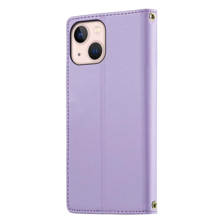 For iPhone 13 mini Cute Cats Magnetic Closure Vegan Leather Phone Case with Strap