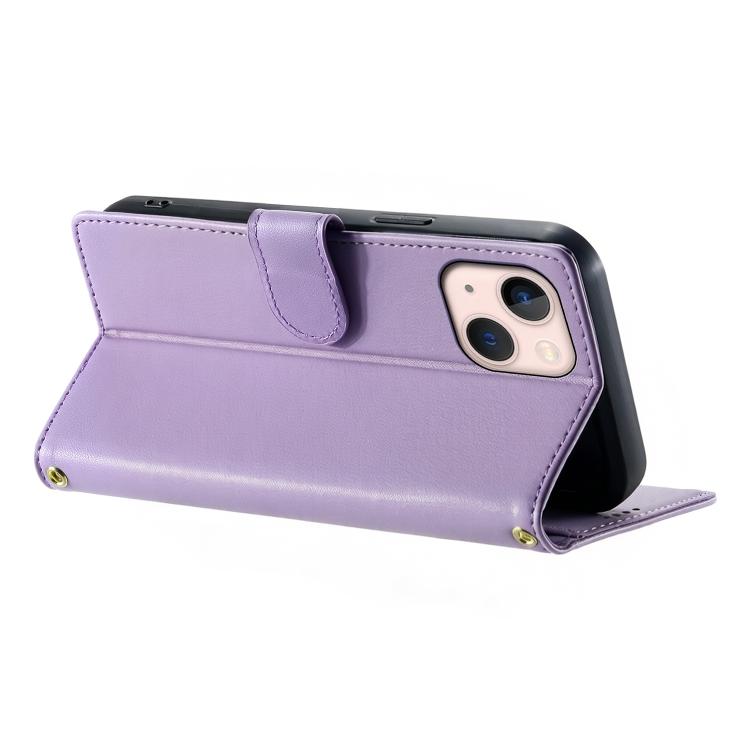 For iPhone 13 mini Cute Cats Magnetic Closure Vegan Leather Phone Case with Strap