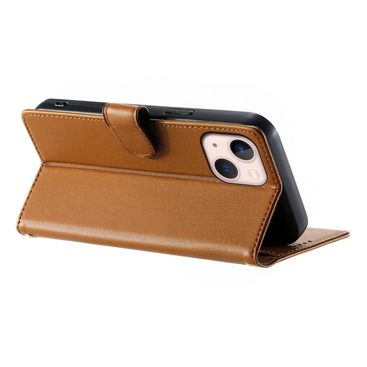For iPhone 13 mini Cute Cats Magnetic Closure Vegan Leather Phone Case with Strap