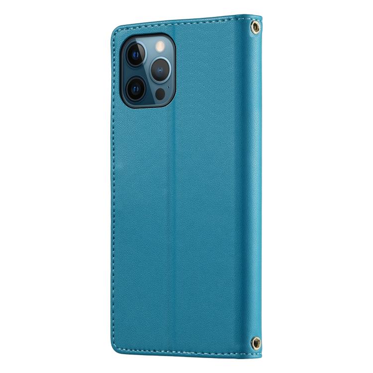 For iPhone 12 Pro Max Cute Cats Magnetic Closure Vegan Leather Phone Case with Strap